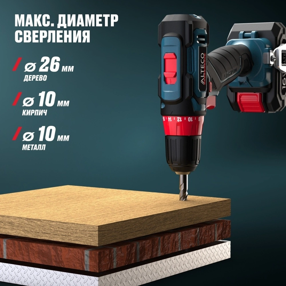 Аккумуляторная дрель шуруповёрт ALTECO CD 16-30 2х1,5 Ah - фото 8
