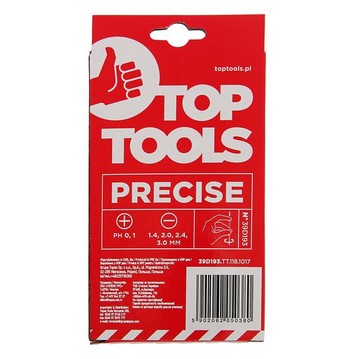 Набор отверток Top Tools, для точных работ, 6 шт., металлическая рукоятка, PH0-1, SL 1.4-3 