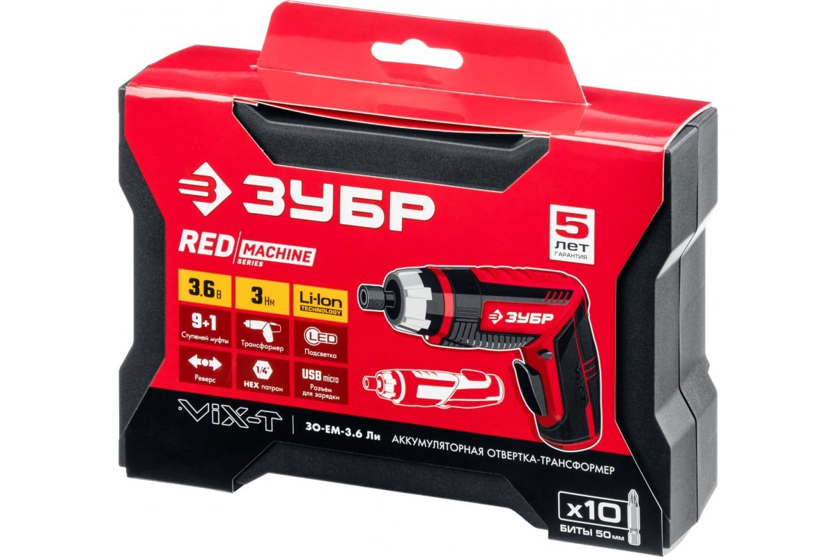 Аккумуляторная отвертка ЗУБР ViX ЗО-ЕМ-3.6 Ли 
