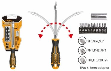 INGCO отвертка с насадками AKSDFL1208, 12 шт. 