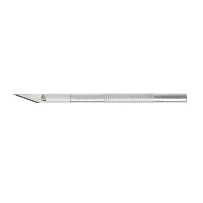 Нож макетный TUNDRA basic, ручка алюминиевая, перьевое стальное лезвие, 5 зап. лезвий 