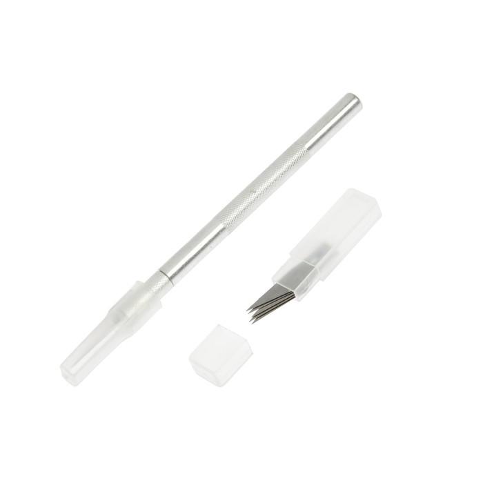 Нож макетный TUNDRA basic, ручка алюминиевая, перьевое стальное лезвие, 5 зап. лезвий 