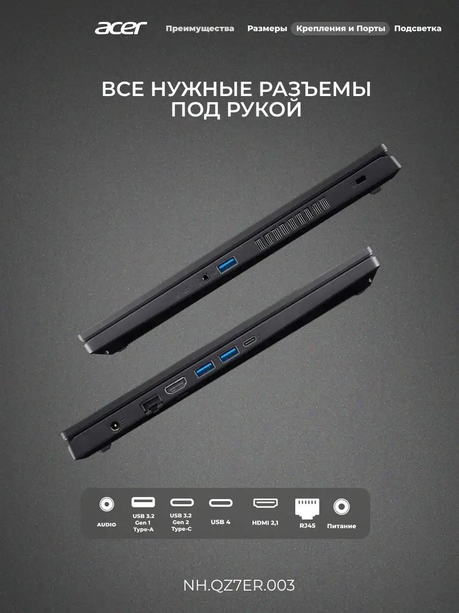 Ноутбук Acer Nitro V 15 Intel Core i7 13620H 16GB / SSD 1TB / RTX 5050 8GB / DOS / NH.QZ7ER.003 - фото 9