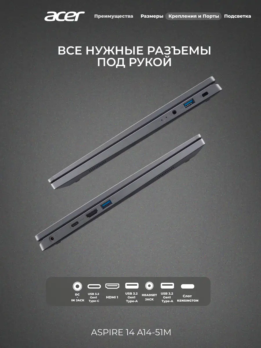 Ноутбук ACER Aspire 14 / A14-51M / NX.KXHER.003 / I5165SUN - фото 6