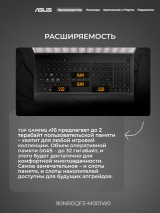 Ноутбук Asus TUF Gaming A16 R7165SG45N AMD Ryzen 7 170 16 GB / SSD 512GB / RTX 4050 6GB / NO OS / 90NR0QF3-M001W0 - фото 6