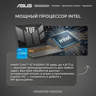 Ноутбук Asus TUF Gaming F16 Intel Core i5 14450HX 16 GB / SSD 512GB / RTX 5060 8GB / NO OS / 90NR0NB1-M00DK0