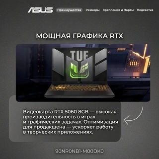 Ноутбук Asus TUF Gaming F16 Intel Core i5 14450HX 16 GB / SSD 512GB / RTX 5060 8GB / NO OS / 90NR0NB1-M00DK0