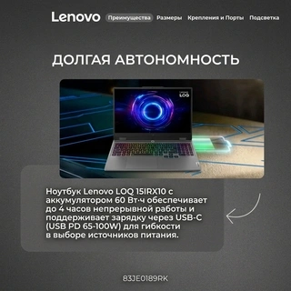 Ноутбук Lenovo LOQ 15IRX10 Intel Core i7 13645HX 16 GB / SSD 512GB / RTX 5050 8GB / NO OS / 83JE0189RK - фото 5