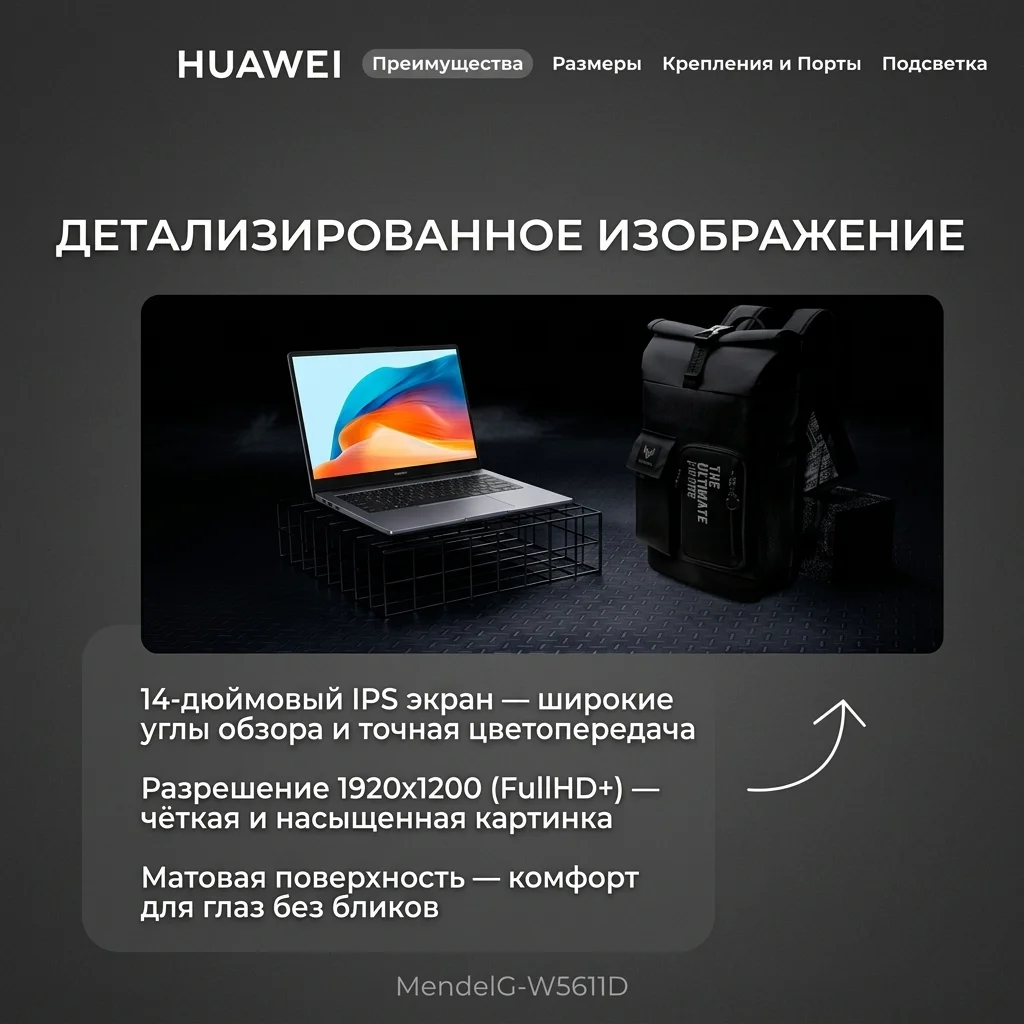 Ноутбук HUAWEI MateBook D 14 MendelG-W5611D Core i5 13420P 16GB / SSD 1TB / UHD Graphics / DOS / 53014QLT - фото 4