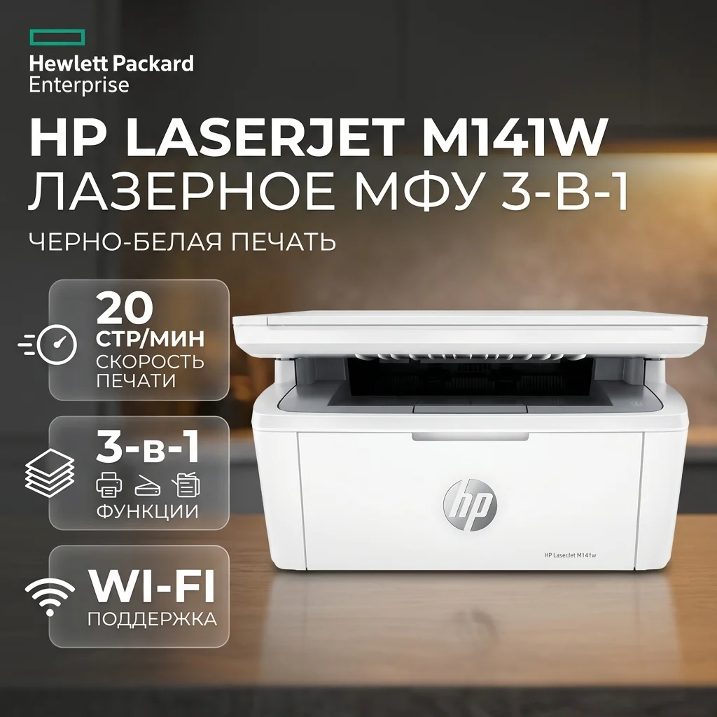 Лазерное МФУ HP LaserJet M141w (Wi-Fi, черно-белая печать) - фото 2