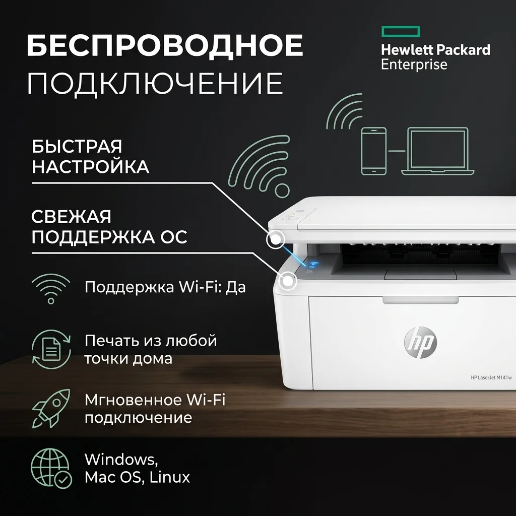 Лазерное МФУ HP LaserJet M141w (Wi-Fi, черно-белая печать) - фото 4