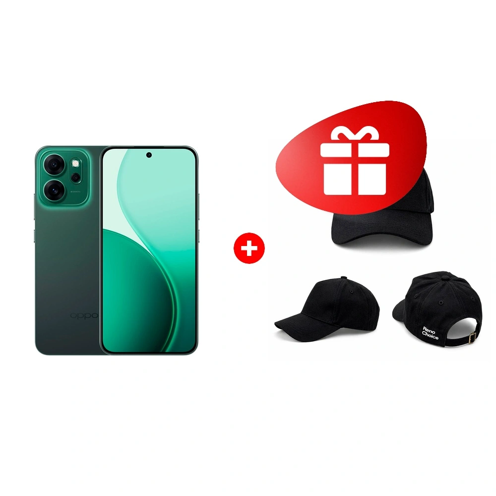 Жиынтық Смартфон OPPO Reno14F 5G 12/512GB Luminous Green + Бейсбольная кепка Oppo Reno Choice 