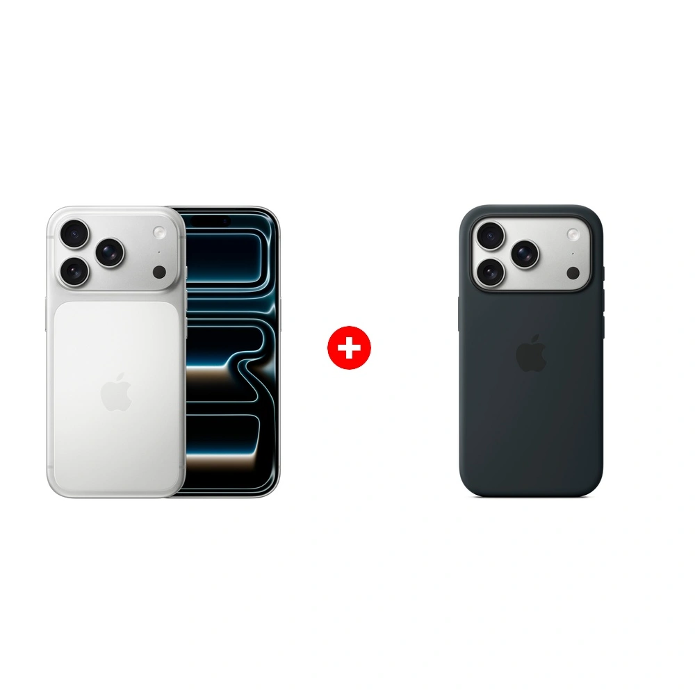 Комплект Apple iPhone 17 Pro 12/256GB Silver + Apple для iPhone 17 Pro Silicone Case with MagSafe Black (MGFK4ZM/A) 