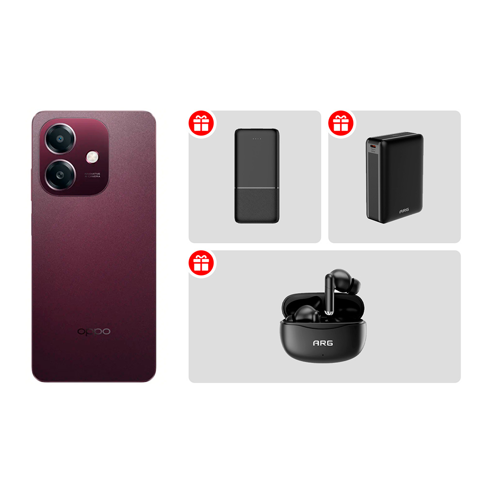 Жиынтық Смартфон OPPO A3x 4/128GB Nebula Red + ARG құлаққаптары T11 Black + Power Bank ARG 20000mAh Black (ARG20000TB20) + Power Bank Acron 10000XB10 10000mAh Black 