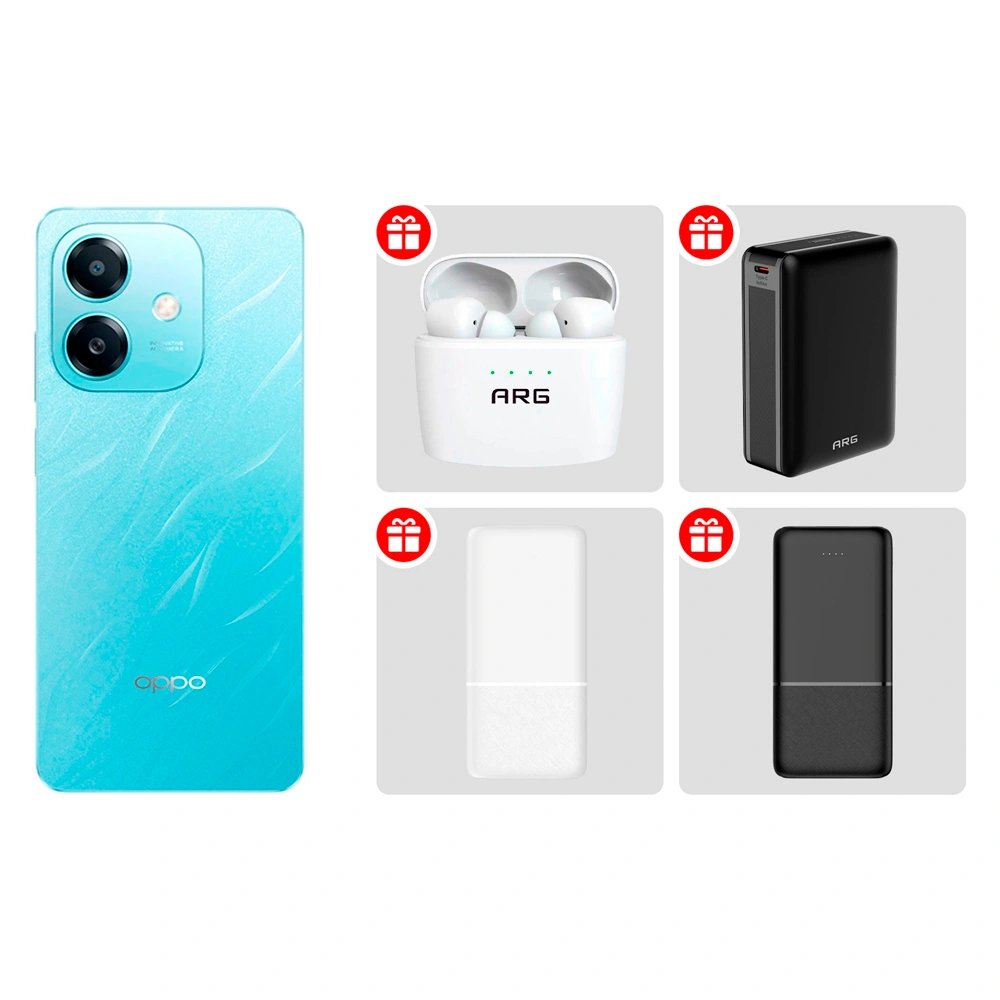 Комплект Смартфон OPPO A3x 4/128GB Ocean Blue + TWS Наушники ARG J8 White + Power Bank ARG 20000mAh Black (ARG20000TB20) + Power Bank Acron 10000XW10 10000mAh White + Power Bank Acron 10000XB10 10000mAh Black 