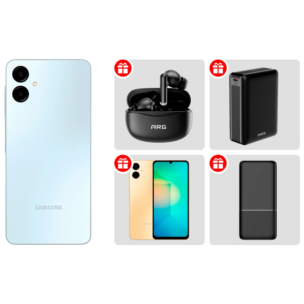 Комплект Смартфон Samsung Galaxy A06 6/128GB Light Blue + Смартфон Samsung Galaxy A06 6/128GB Gold + Наушники ARG T11 Black + Power Bank ARG 20000mAh Black (ARG20000TB20) + Power Bank Acron 10000XB10 10000mAh Black