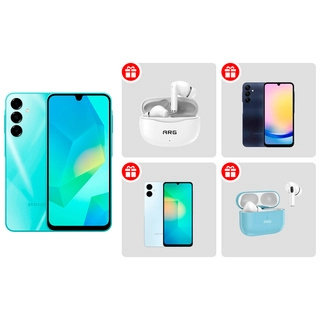 Комплект Смартфон Samsung Galaxy A16 256GB light green SM-A165FLGISKZ + Смартфон Samsung Galaxy A25 5G 6/128GB Blue Black + Смартфон Samsung Galaxy A06 6/128GB Light Blue + Наушники ARG T11 White + TWS Наушники ARG MA3 Blue