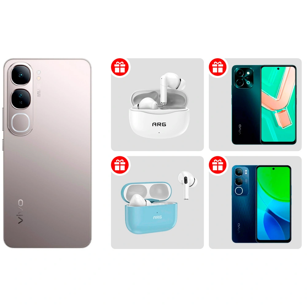 Жиынтық Смартфон VIVO V40 Lite 8/128GB Titanium Silver  + Смартфоны VIVO Y28 8/128GB Agate Green + Vivo смартфоны Y19s 4/128 Black + ARG құлаққаптары T11 White + TWS Наушники ARG MA3 Blue 