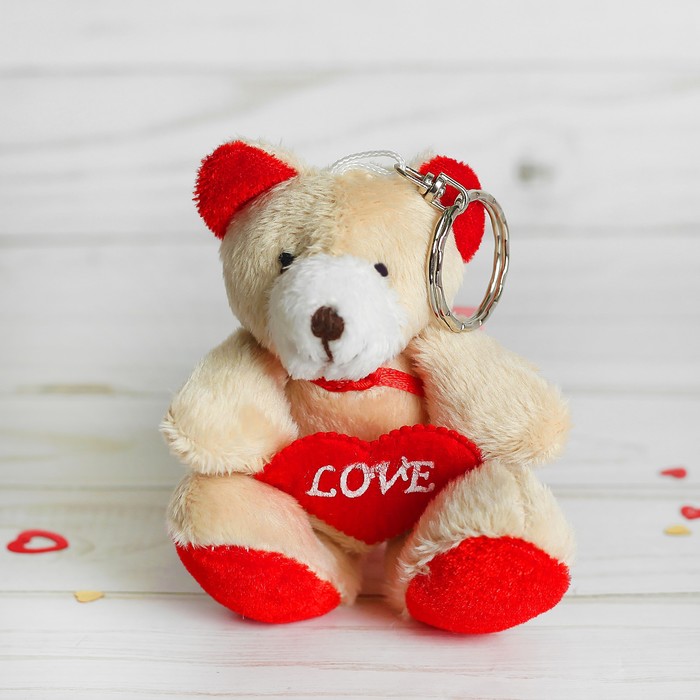 Мягкая игрушка-брелок «Мишка», с красным сердцем, цвета МИКС 