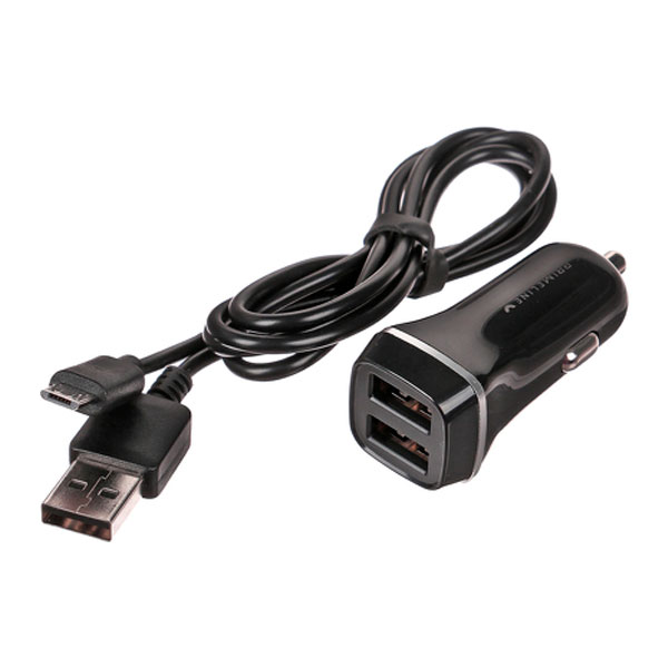 Автомобильное зарядное устройство Prime Line 2 USB 2.4A+ кабель microUSB Black
