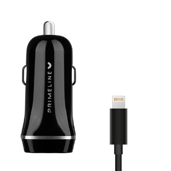 Автомобильное зарядное устройство Prime Line 2 USB 2.4A + кабель lightning 8-pin Black