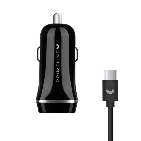 Автомобильное зарядное устройство Prime Line 2 USB 2.4A + кабель Type-C Black
