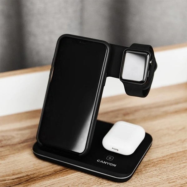 Беспроводное зарядное устройство Canyon 15W 3 в 1 CNS-WCS303B Black - фото 8