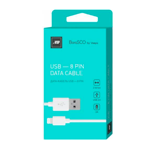 Кабель Borasco USB - Lightning 8 pin 2м White