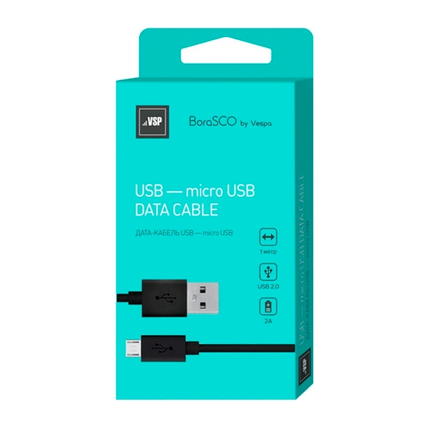 Кабель Borasco USB - micro USB 1м Black - фото 2