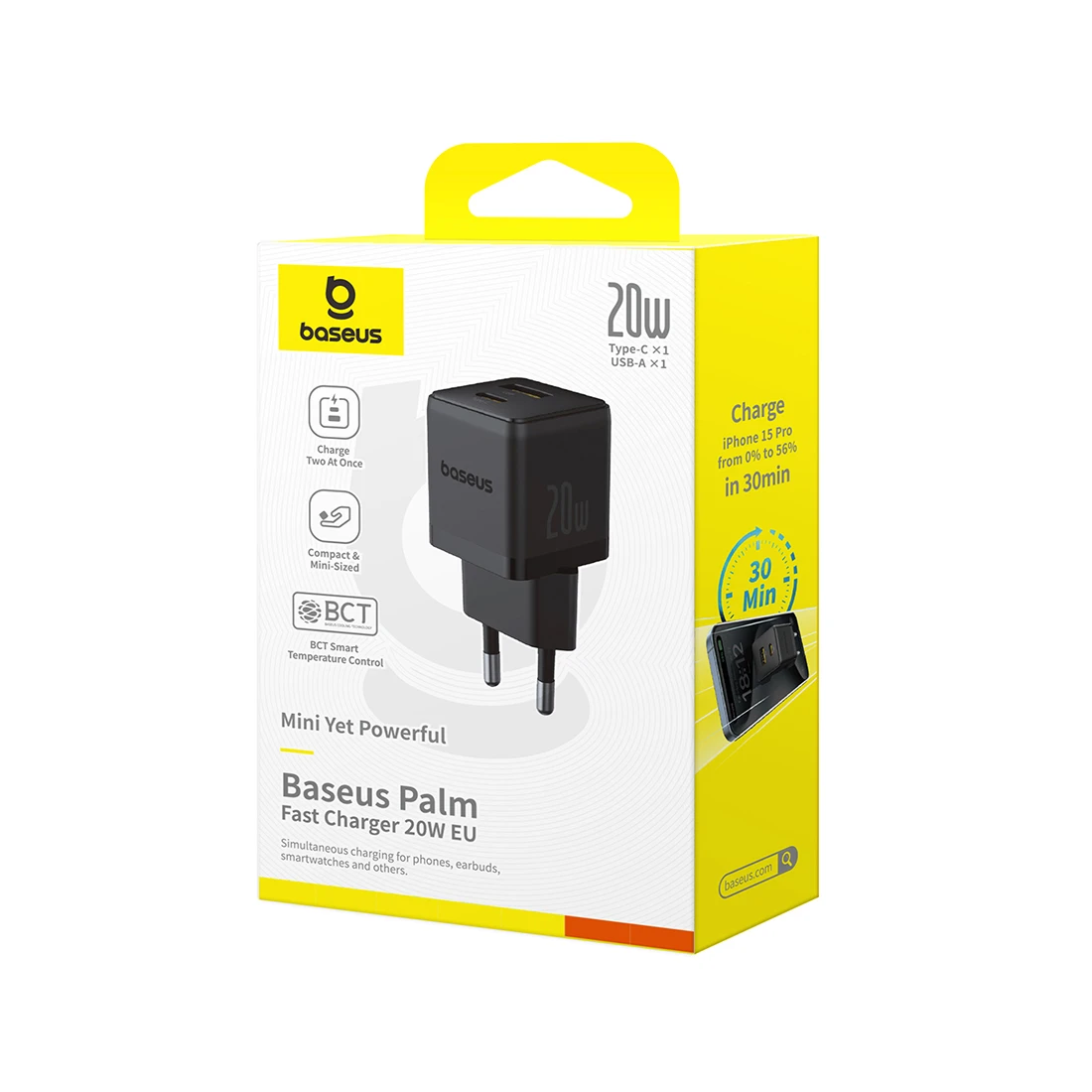 Адаптер питания Baseus Palm C+U 20W Black (P10111608113-00)  - фото 2