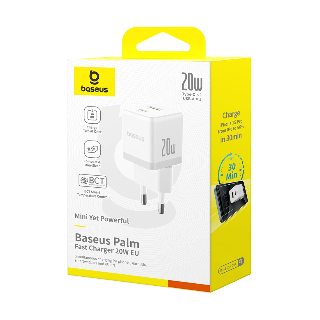 Адаптер питания Baseus Palm C+U 20W White(P10111608213-00)  - фото 3