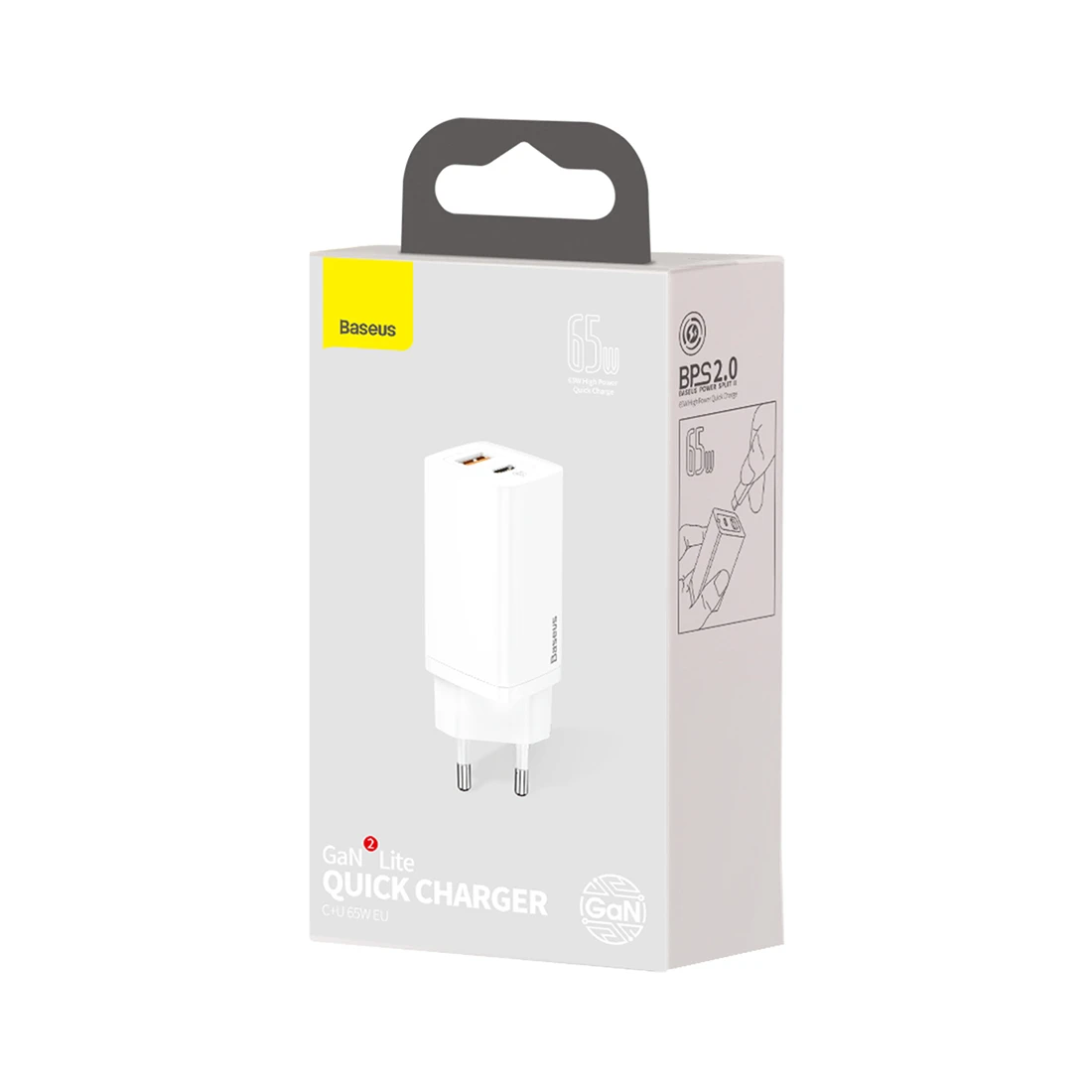 Адаптер питания Baseus GaN2 Lite Quick ChargerC+U 65W EU White (CCGAN2L-B02) 