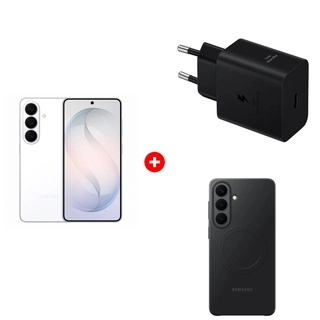 Комплект Адаптер Samsung 45W Power Adapter (w/o Cable), черный, EP-T4511XBEGRU + Смартфон Samsung Galaxy S26 12/256GB White  + Чехол Samsung для Galaxy S26 Slim Magnet Case 