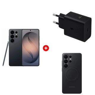 Комплект Адаптер Samsung 60W Power Adapter (w/o Cable), черный, EP-T6010NBEGRU + Смартфон Samsung Galaxy S26 Ultra 12/256GB Black + Чехол для смартфона Samsung Galaxy S26 Ultra Slim Magnet Case 