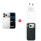 Жиынтық Apple 20W USB-C (MD3J4ZM/A) + Apple iPhone 17 Pro 12/256GB Silver + Apple для iPhone 17 Pro Silicone Case with MagSafe Black (MGFK4ZM/A) 