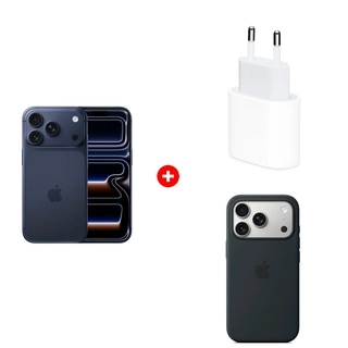 Комплект Apple 20W USB-C (MD3J4ZM/A) + Apple iPhone 17 Pro 12/256GB Deep Blue + Apple для iPhone 17 Pro Silicone Case with MagSafe Black (MGFK4ZM/A) 