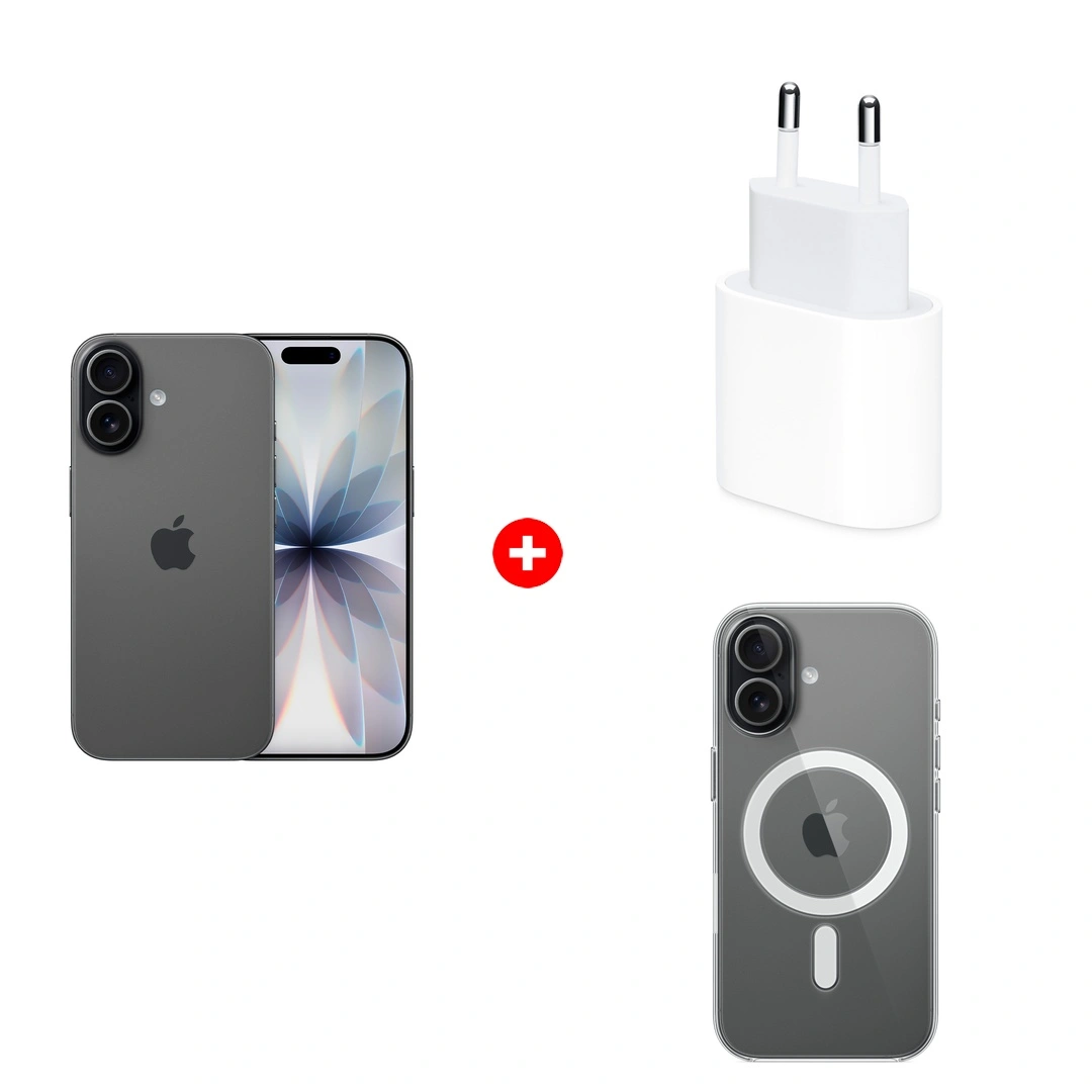 Комплект Apple 20W USB-C (MD3J4ZM/A) + Apple iPhone 17 8/256GB Black + Apple для iPhone 17 Clear Case with MagSafe MGF24ZM/A 