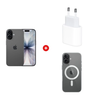 Комплект Apple 20W USB-C (MD3J4ZM/A) + Apple iPhone 17 8/256GB Black + Apple для iPhone 17 Clear Case with MagSafe MGF24ZM/A 