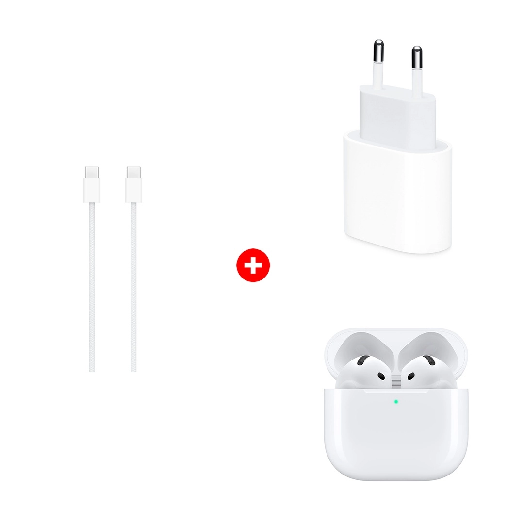 Жиынтық Apple 20W USB-C (MD3J4ZM/A) + Apple AirPods 4th Gen (MXP63ZE/A) + Apple Type-C to Type-C MW493ZM/A 