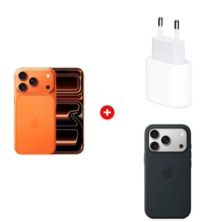 Комплект Apple 20W USB-C (MD3J4ZM/A) + Apple iPhone 17 Pro 12/256GB Cosmic Orange + Apple для iPhone 17 Pro Silicone Case with MagSafe Black (MGFK4ZM/A) 