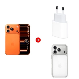 Комплект Apple 20W USB-C (MD3J4ZM/A) + Apple iPhone 17 Pro 12/256GB Cosmic Orange + Apple для iPhone 17 Pro Clear Case with MagSafe MGFT4ZM/A 