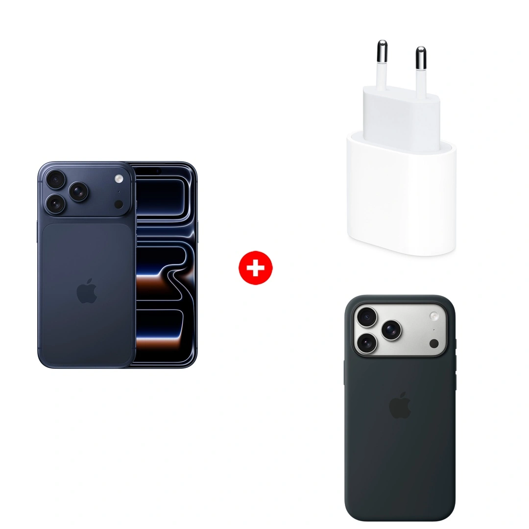 Жиынтық Apple 20W USB-C (MD3J4ZM/A) + Apple iPhone 17 Pro Max 12/256GB Deep Blue + Apple для iPhone 17 Pro Max Silicone Case with MagSafe – Black MGFR4ZM/A 
