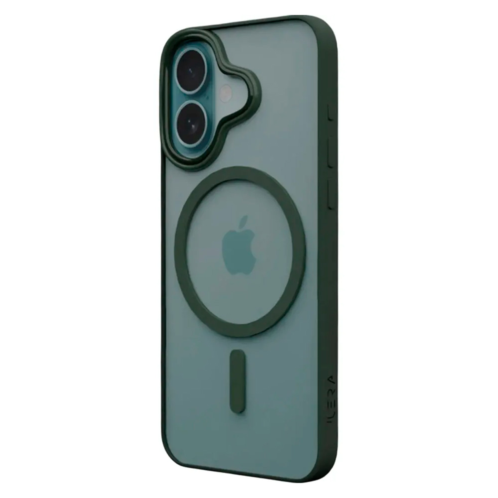 Чехол iLera для iPhone 16 Dark green/Transparent (ILGCACLCADG16)