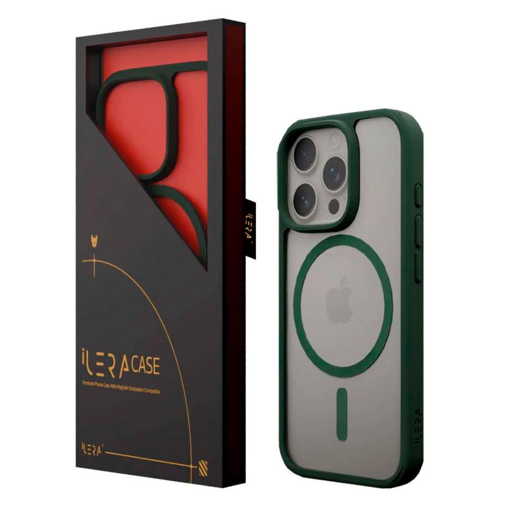 Чехол для iPhone 16 Pro iLera ILGCACLCADG16PR Dark Green/Transparent - фото 3