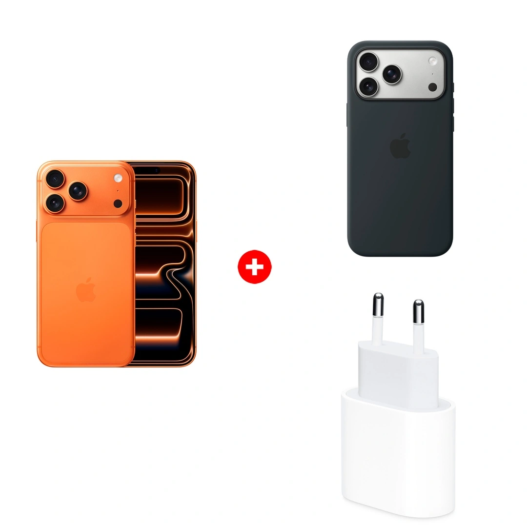 Комплект Apple для iPhone 17 Pro Max Silicone Case with MagSafe – Black MGFR4ZM/A + Apple iPhone 17 Pro Max 12/256GB Cosmic Orange + Apple 20W USB-C (MD3J4ZM/A) 