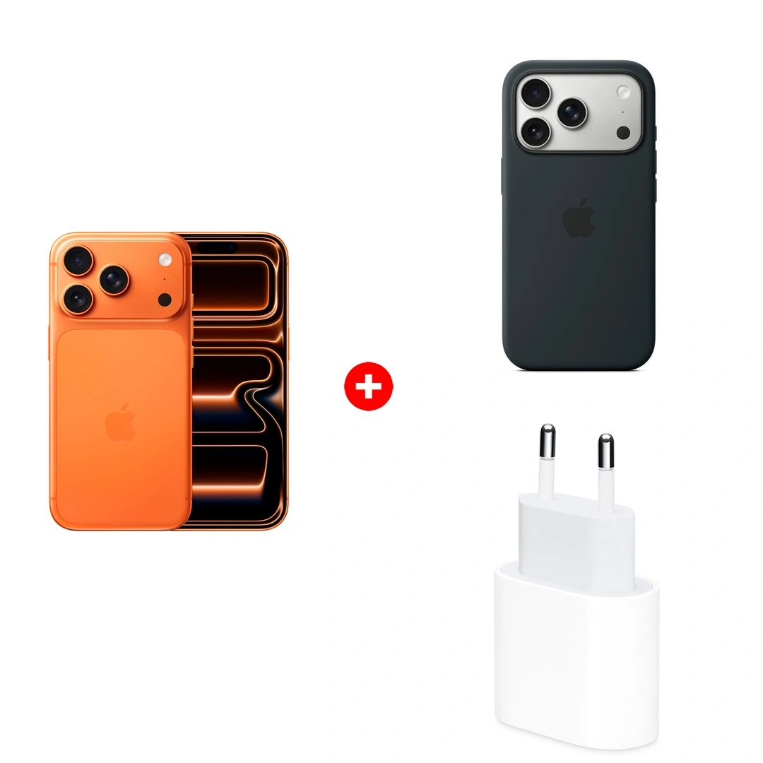 Жиынтық Apple для iPhone 17 Pro Silicone Case with MagSafe Black (MGFK4ZM/A) + Apple iPhone 17 Pro 12/256GB Cosmic Orange + Apple 20W USB-C (MD3J4ZM/A) 