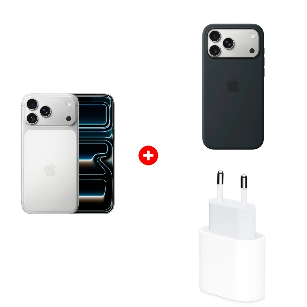 Комплект Apple для iPhone 17 Pro Max Silicone Case with MagSafe – Black MGFR4ZM/A + Apple iPhone 17 Pro Max 12/256GB Silver + Apple 20W USB-C (MD3J4ZM/A) 