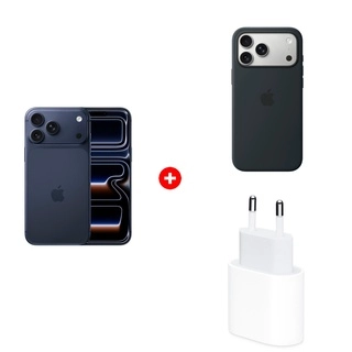 Комплект Apple для iPhone 17 Pro Max Silicone Case with MagSafe – Black MGFR4ZM/A + Apple iPhone 17 Pro Max 12/256GB Deep Blue + Apple 20W USB-C (MD3J4ZM/A) 