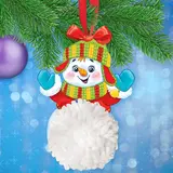 Елочная игрушка из помпона "Снеговик"  - фото 2