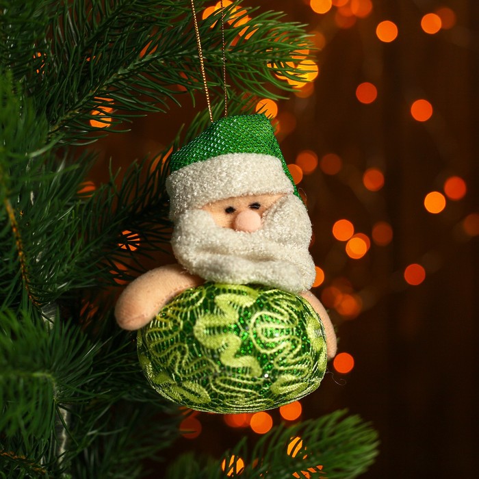Мягкая игрушка-подвеска "Дед Мороз и Снеговик" зелёный наряд, МИКС 